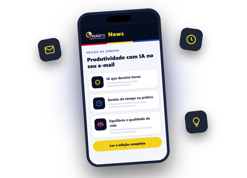 Newsletter TriadNews aberta no celular: produtividade com IA no seu e-mail